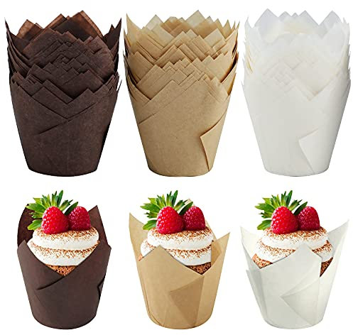 Pirottini per muffin, set di 150 pirottini di carta da forno a tulipano, adatti per cupcake e muffin, per matrimoni, feste di compleanno (5 cm)