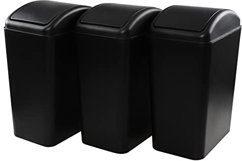 Sosody 4.5 Gallon Swing Top Trash Bin, Plastic Garbage Can with Lid, Black, 3 Pack