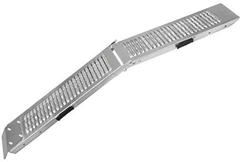 Ramps Foldable Loading Motorbike Motorcycle Folding Van Steel Trailer Heavy Duty ATV Portable Truck Track Day 200Kg Capacity Quad Bike Car Lawn Mower Scooter Non-Slip Silver| Free Ratchet Strap