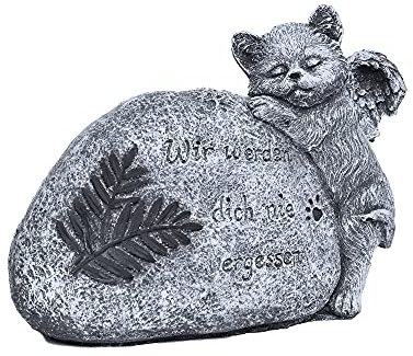 Grabschmuck Katze Wir Werden Dich nie vergessen, Frost- und wetterfest, massiver Steinguss
