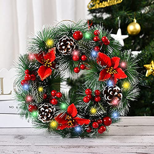 Weihnachtskranz Beleuchtet LED Tür Aussen, Grün 30 cm Weihnachtskranz Künstlich mit Beleuchtung, Weihnachtsgirlande aus Kunststoff, Vintage (A)