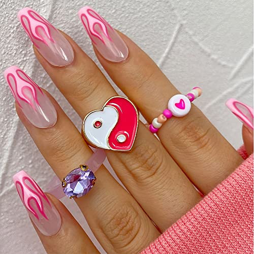 ShFhhwrl Modischer Ring Ring Size Adjuster for Loose Rings Ring Set Rings for Women Candy Color Hand-Painted Knuckle Rings Jewelry Set34