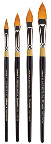 KINGART Original Gold 9930 Series, Golden Taklon Oval Floral Petal Artist Brush (Set of 4) Black, B-100