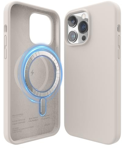 elago Magnetic Silicone Case for iPhone 14 Pro Max | Compatible with MagSafe, Built-in Magnets, Liquid Silicone Case, Shockproof, Strong Magnet (Stone)