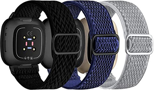 Nigaee Kompatibel für Fitbit Versa 3/Sense/Versa 4/Sense 2 Armband, Elastisches Nylon für Damen und Herren