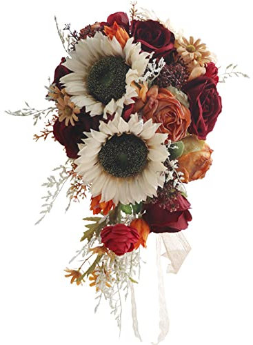 EUBUY Hochzeitssträuße für die Braut, 25,4 cm, künstliche Sonnenblumen-Wassertropfen, künstlicher Wurfstrauß, rustikaler Wasserfall, kaskadierend, Brautsträuße für Hochzeitszeremonie und Jahrestag