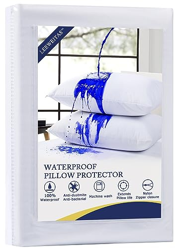 LEEWEITAS Paquete de 4 protectores de almohada impermeables, tamaño estándar con cremallera, funda de almohada con membrana transpirable (50 x 75 cm, 4 piezas)