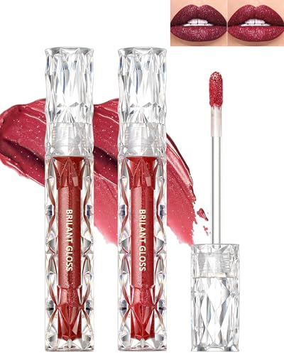 Glitzer Lipgloss Set-2Pcs Metallic Diamond Flüssiger Lippenstift, Glitter Schimmer Lip Gloss Langanhaltend Wasserdicht, Non-Stick Cup Hochpigmentiert Lip Tint Gloss Makeup für Valentinstag-05+06