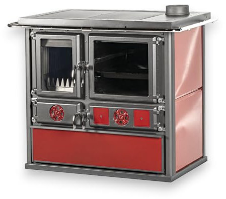 Briconess.com Cucina stufa a legna bordeaux con maioliche in ceramica focolare in ghisa 8,4 kw