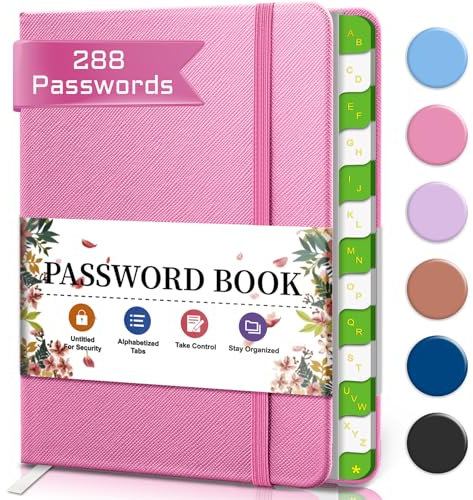 BLESWIN Password Book – Small Alphabetical Password Keeper with Tabs, Hardcover Notebook & Organizer for Internet Website Address Login, Perfect Pocket Size - Pink