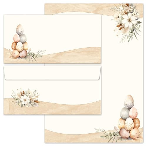 Briefpapier Set, 20 tlg. OSTERPOST, 10 Blatt Briefpapier + 10 passende Briefumschläge ohne Fenster, DIN A4 & DIN LANG im Set., Briefpapier mit Umschlag