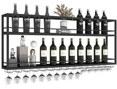 Weinregal Wand Metall Flaschenregal Schmal Couchbar Wine Rack Bar Regal Wand Barschrank Vitrine Hängend Weinschrank Weinhalter Getränkeregal Küchenregal Mehrzweckregal mit Weinglashalter ( Color : Bla