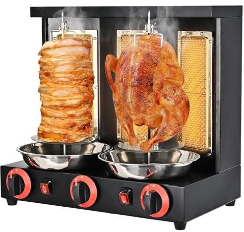 JODAIS Vertical Doner Kebab Grill Machine, 360 ° Rotating Rotisserie Oven, with 3 Burners, Meat Catch Pan, Gas Fuel Equipment, for Commercial and Home Kitchen
