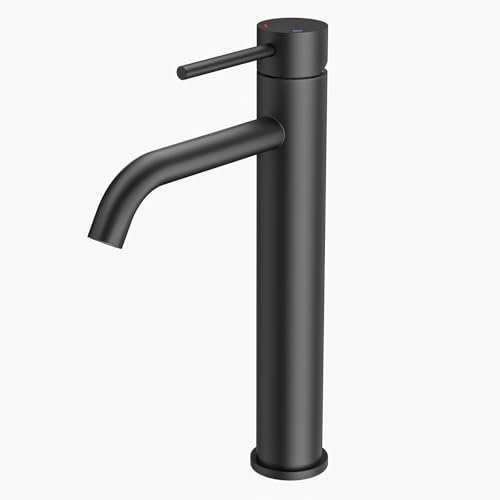 FORIOUS Grifo Lavabo Alto, Grifo Monomando para Lavabo Alto en Negro con Altura de Salida de 190 MM, Mezclador de un Solo Mango para el Lavabo del Baño, Lavamanos, Baño de Invitados