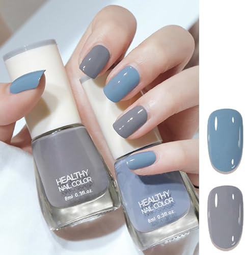 Nude Nude Nail Varnish - Quick Dry & Long Lasting Grey & Blue - Water Based Natural Polish - No UV Need For DIY Nail Art Manicure, French Manicure (14+15)