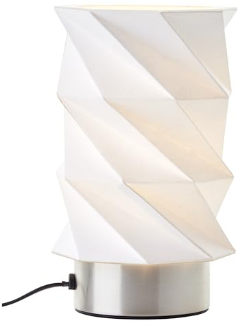 Lightbox Origami Tischlampe in Japandi Stil | 22 cm Höhe, Ø 14 cm | Nachttischleuchte mit weißem Papier Schirm | E27 Fassung | Schlafzimmer | aus Papier/Metall in Weiß/Eisen