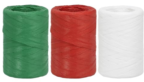 PATIKIL Cinta de Rafia 100 Metros, 3 Rollos de Cordel de Papel Natural para Envolver Cajas, Manualidades, Decoración de Vacaciones, Multicolor