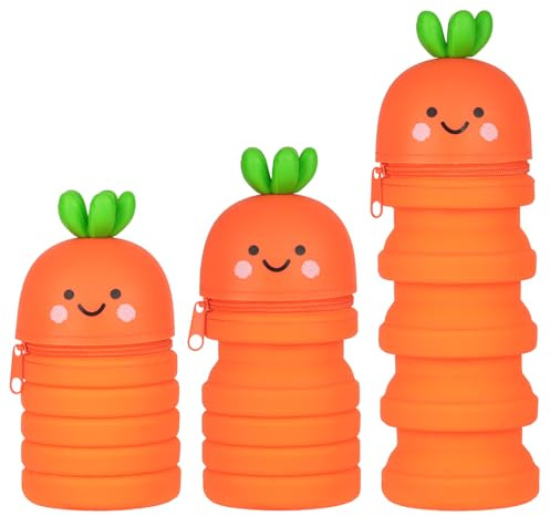 AMFUN Orange Morot 2-i-1 Silikon Pennfodral - Kopp i Mjuk Silikon, Stående Djurpennhållare för Barn, Studenter, Vuxna, Skola, Kontor, 25*15