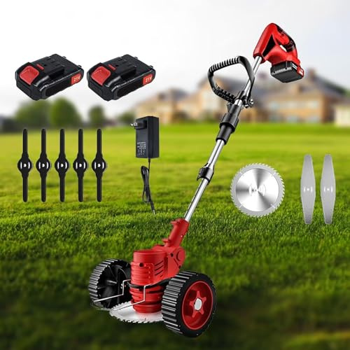 YQDDM Désherbeur électrique sans fil à batterie avec 3 types de lames de coupe et roues, désherbant, débroussailleuse, tondeuse à gazon pour nettoyer les jardins, les mauvaises herbes, les fleurs et