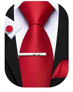 Barry.Wang Gestreifte Krawatte mit Krawattenklammer für Herren, Seidenkrawatte, Einstecktuch, Manschettenknöpfe, Set, formell, Business, Hochzeit, Party