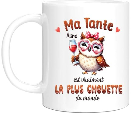 HALUMI Mug Avec Nom Personnalisé Super Tata Tasse Originale Personnalisable Hibou Tante La Plus Chouette Du Monde Idée Cadeau Tatie Noël Anniversaire Femme Soeur Mug En Ceramique Bicolore 330ml 440ml