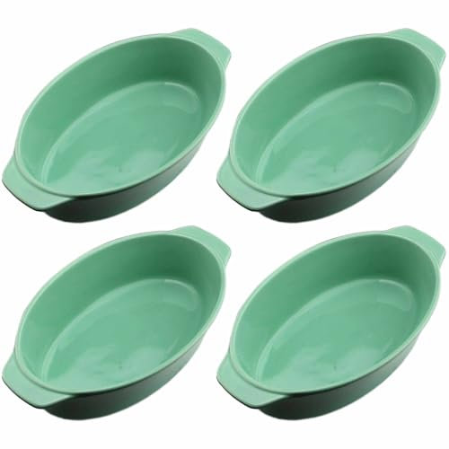 Oval Ceramic Baking Dish Set Of 4 with Handles Oven To Table Ideal for Lasagne/Pie/Casserole/Tapas (5x 12x 22cm/8.5inch) Mint Green