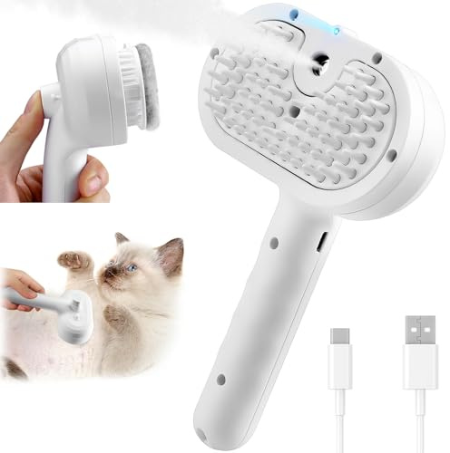 MOORSTDEL Steam Cat Brush - Micro-cleaning Grooming Kit With One-touch De-shedding for Short Haired Cats, Rechargeable for Massage, Cleaning and De-fluffing