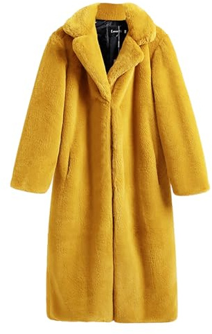 Fellmantel Damen Women's Faux Reversible Coat Open Front Long Lapel Cardigan Jacket Warm Winter Faux Fleece Outwear Daunenmantel Damen Winter Puffer Jacket Women (Yellow, XXXXL)