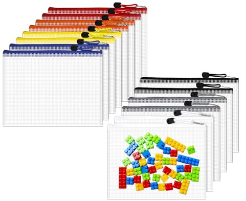 Dokumententasche A5-14 Stück Transparente Dokumentenmappe mit Reißverschluss, Mesh-Kunststoffbeutel für Dateien, Papiere, Dokumente, Kosmetika, Spielzeug-Bauteile, Hausaufgaben und Reisen
