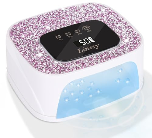 Linssy Lampe à ongles rechargeable UV/LED avec capteur automatique, sèche-ongles à gel portable sans fil avec 4 temps de lumière et écran LCD diamant, lumière UV pour ongles en gel à la maison