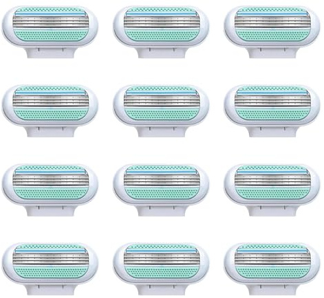 12 Stück 3-Klingen Rasierklingen Damen, Ersatzklingen Kompatibel Venus Hautfreundlich mit Feuchtigkeitsspendenden Schutzkissen für Glatte Rasur, Wiederverwendbar, Sich der Körperkontur Anpassen Blau