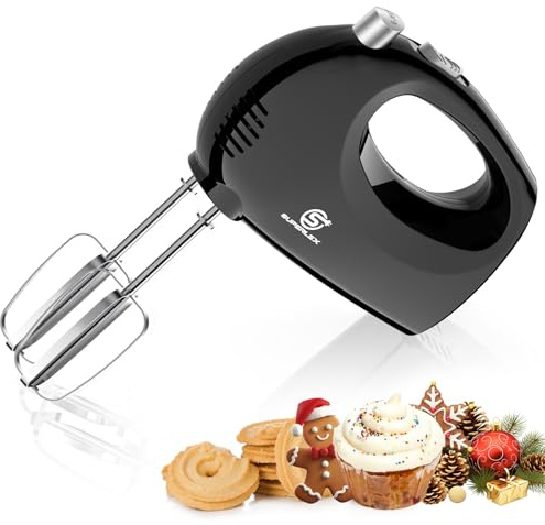 SUPERLEX Handmixer 250W Handrührgerät 5 Geschwindigkeiten Mit 2 Edelstahl Rührbesen Ergonomischer Griff Ein Knopf Auswurftaste Elektrisch Küchenmixer Für Teig Sahne Kuchen Cremes