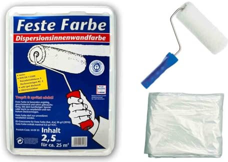 Wilckens Feste Farbe Innenwandfarbe inkl.1x Farbroller, 1x Abdeckfolie feste Farbe 2,5 Liter weiss