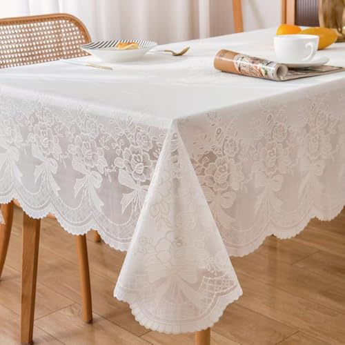 Vit spets bordsduk, utomhus trädgårdsduk väderbeständig, PVC plastbordsduk vaxduk vattenavvisande för matsal, balkong, trädgård (137 x 137 cm)