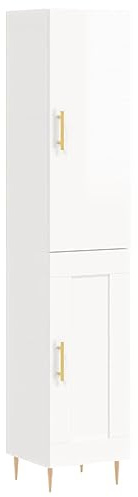 White Gloss High Sideboard in Grey Pine and Oak Brown Modern Living Room Furniture Cabinets with Cupboard Storage Units Space Saving Kitchen Drawers Highboard 34.5 cm Wide Stylish Plywood De (White)