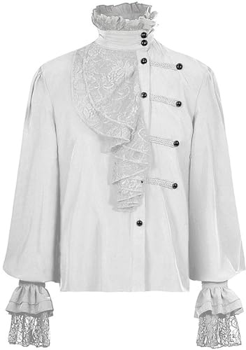 RUMAOZIA Chemise à volants pour homme, style Renaissance, steampunk, gothique, victorien, manches longues, col Jabot, médiéval, pirate, cosplay, haut médiéval, costume d'Halloween