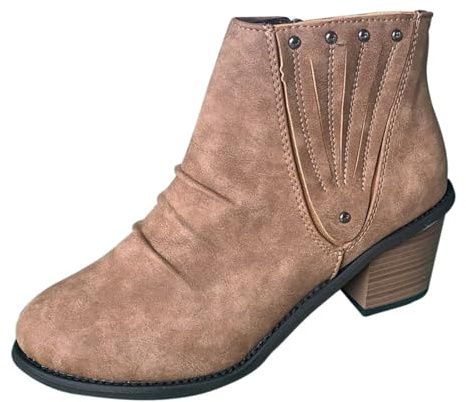 Generisch Stivali da cowboyst, da donna, da equitazione, per motociclisti, da lavoro, vintage, da donna, in similpelle, con tacco, marrone, 37 EU