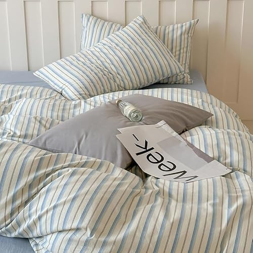 Nyescasa Bettwäsche 135x200 Blau Weiß Gestreift Bettwäsche-Set Mädchen Frauen Wendebettwäsche Weiche Mikrofaser Renforce Streifen Bettbezug mit Reißverschluss und Kissenbezug 80x80cm