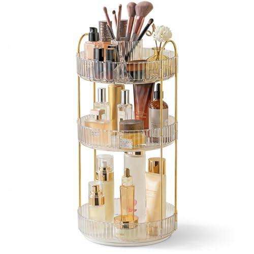 SHANNA Make Up Kosmetik Organizer: 360° Drehbarer 3-stufiger Große Kapazität Make-Up-Aufbewahrung, Multifunktionaler Runder Drehbarer Make-Up-Pinselhalter, für Schminktisch, Schlafzimmer (Klar-A)