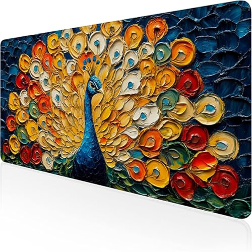 Alfombrilla Ratón XXL 1200x600x3mm, Vistoso Alfombrilla Escritorio, Pavo Real Mouse Pad Gaming con Impermeable e Antideslizante Almohadilla Teclado, Protector Escritorio Ideal para Oficina D1-700