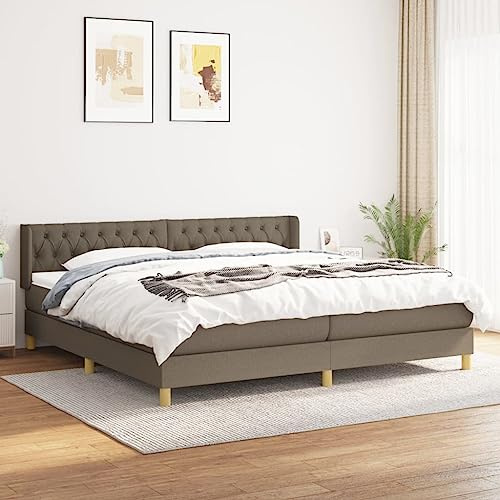 Mokuyary resårsäng med madrass, brungrått, 200 x 200 cm, tyg, sängram, säng med ribbotten, plattform, sängram, enkel montering för sovrum, gästrum – E