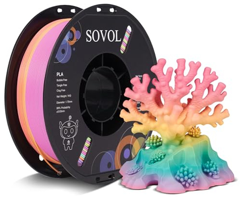 Sovol 3D Printer Matte Multicolored Fast Change Gradient Rainbow PLA 1kg (2.2 lbs) Spool 3D Printing Materials, Dimensional Accuracy +/- 0.03 mm, 1.75 mm, Matte Starlight