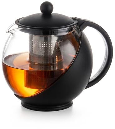 Jomop 1.25L Glass Teapot with Infuser – Crystal Clear Loose Leaf Tea Maker for Afternoon Tea & Entertaining, Heat-Resistant Borosilicate Glass, Serves 5-6 Cups, Perfect for Gatherings