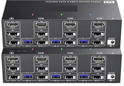 Switch KVM USB 3.0 for monitor e computer, 8K a 60 Hz, 4K a 144, for tre con 4 porte - Compatibile 2 ingressi uscite,Selettore multiporta