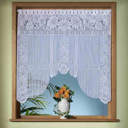 heimtexland Gardinen, Vorhang, hochwertiger Jacquard-Fadenstore als Fensterbild mit Stangendurchzug, Farbe Weiß, Höhe 105cm x Breite 105cm für Fensterbreite 85-100cm