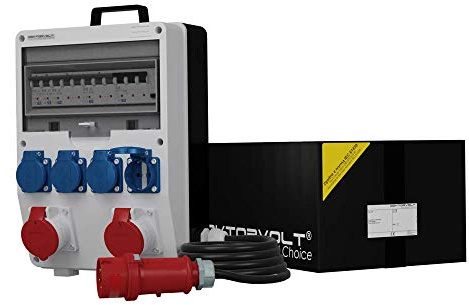 Dottorvolt, distributore di corrente da costruzione, a parete, scatola di distribuzione TD-S/FI 2 x 16 A, 4 x 230 V, SKH Mennekes, spina 6800