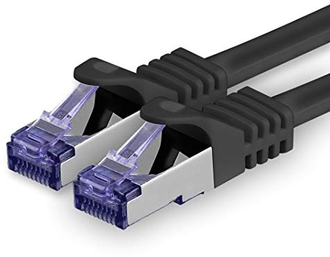 1aTTack.de Cat.7 Netzwerkkabel 5m - Schwarz - 1 Stück - Cat7 Patchkabel (SFTP/PIMF/LSZH) Rohkabel 10 Gb/s mit Rj 45 Stecker Cat.6a - 1 x 5 Meter Schwarz