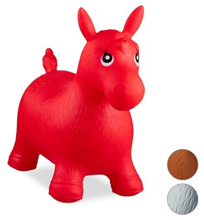 Relaxdays 10024991_47, rot Hüpftier Pferd, inklusive Luftpumpe, Hüpfpferd bis 50 kg, Hüpfpony BPA frei, für Kinder, Hüpfspielzeug, 48 x 26 x 58 cm