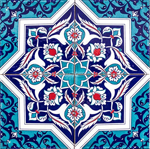 Cerames Mehtap - Carreaux muraux turcs colorés, 1 paquet - 0,48 m2 (12 pièces), carreaux de céramique Iznik avec motif, 20x20, idéal pour la cuisine ou la salle de bain.