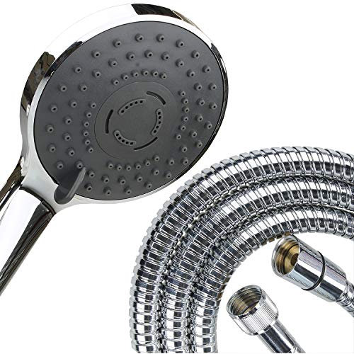 Sanixa Pommeau de douche avec flexible - 3 types de jets - Chromé - Réglable (tuyau de 200 cm)